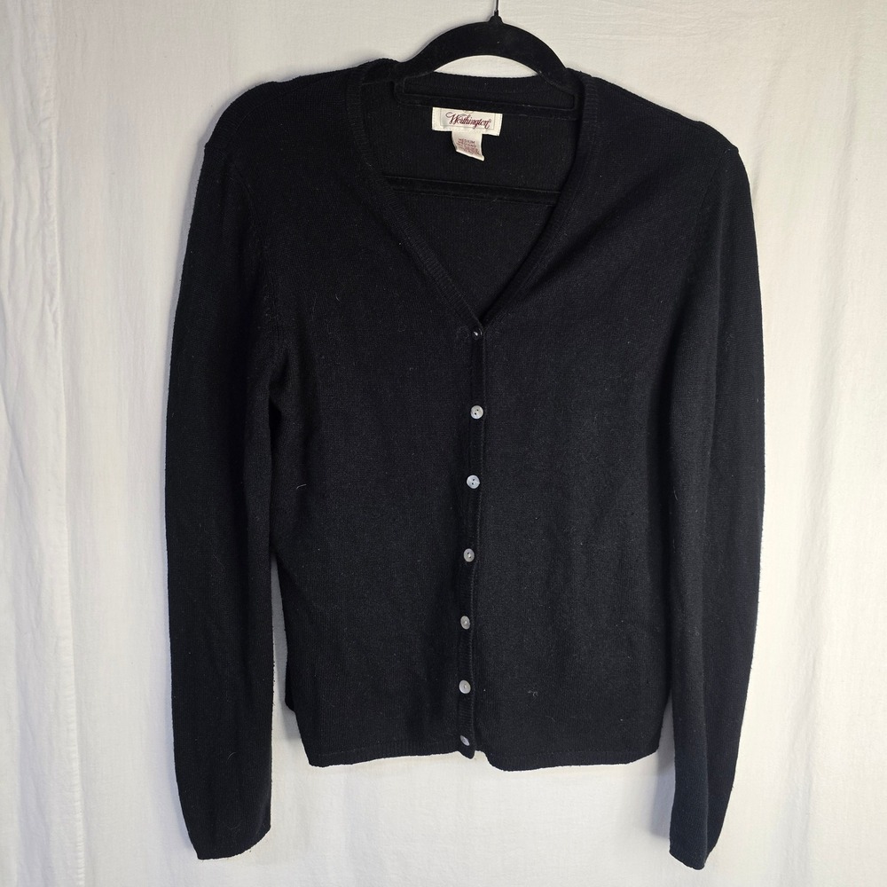 Worthington Silk Cashmere Cardigan Women Medium Black Vintage Luxury Knit Top